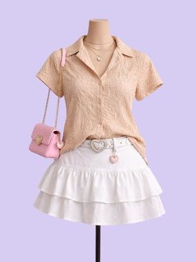 Vintage Y2K Cream Crinkle Button Up Blouse Size S Essentials By Milano Coquette